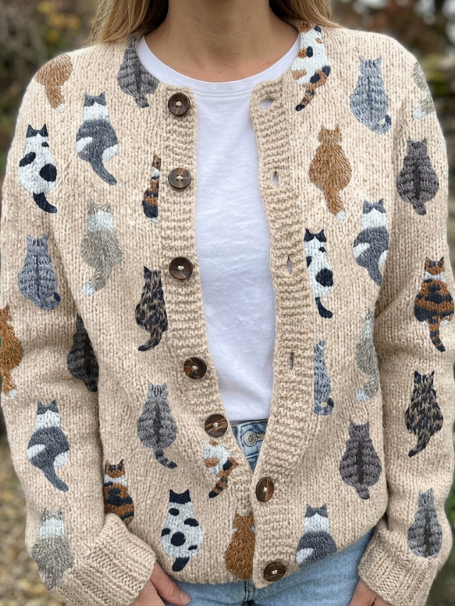 Zaira | Cardigan artistique avec des chats